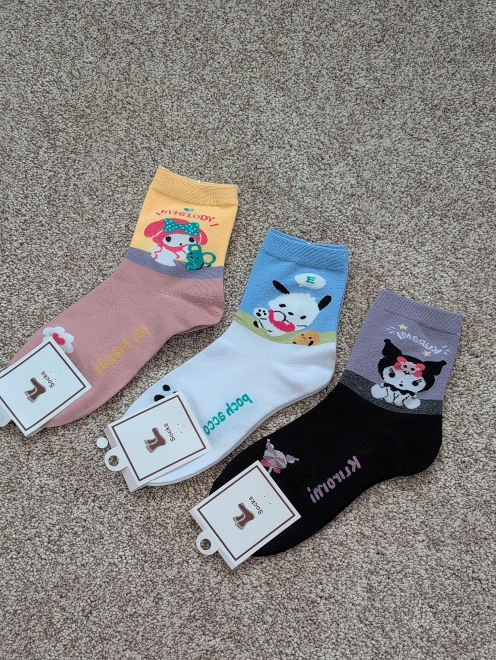 ♻️ (3 Pair) Sanrio, Cotton, Colorful Socks